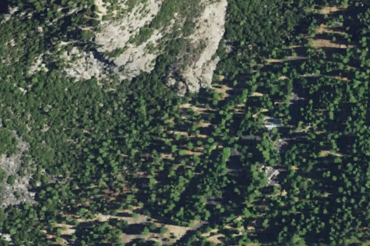 Foto aérea de la zona de Swan Slab Boulders