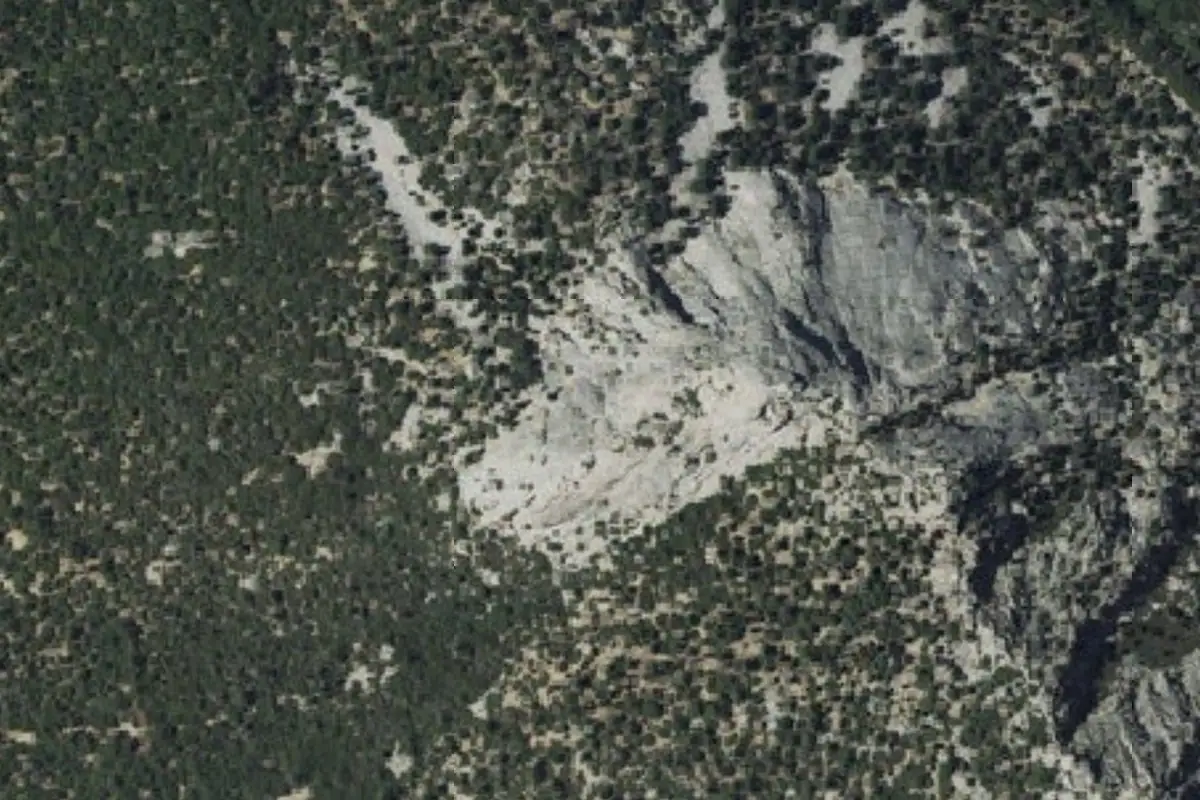 Foto aérea de la zona de West Face Bulge Routes