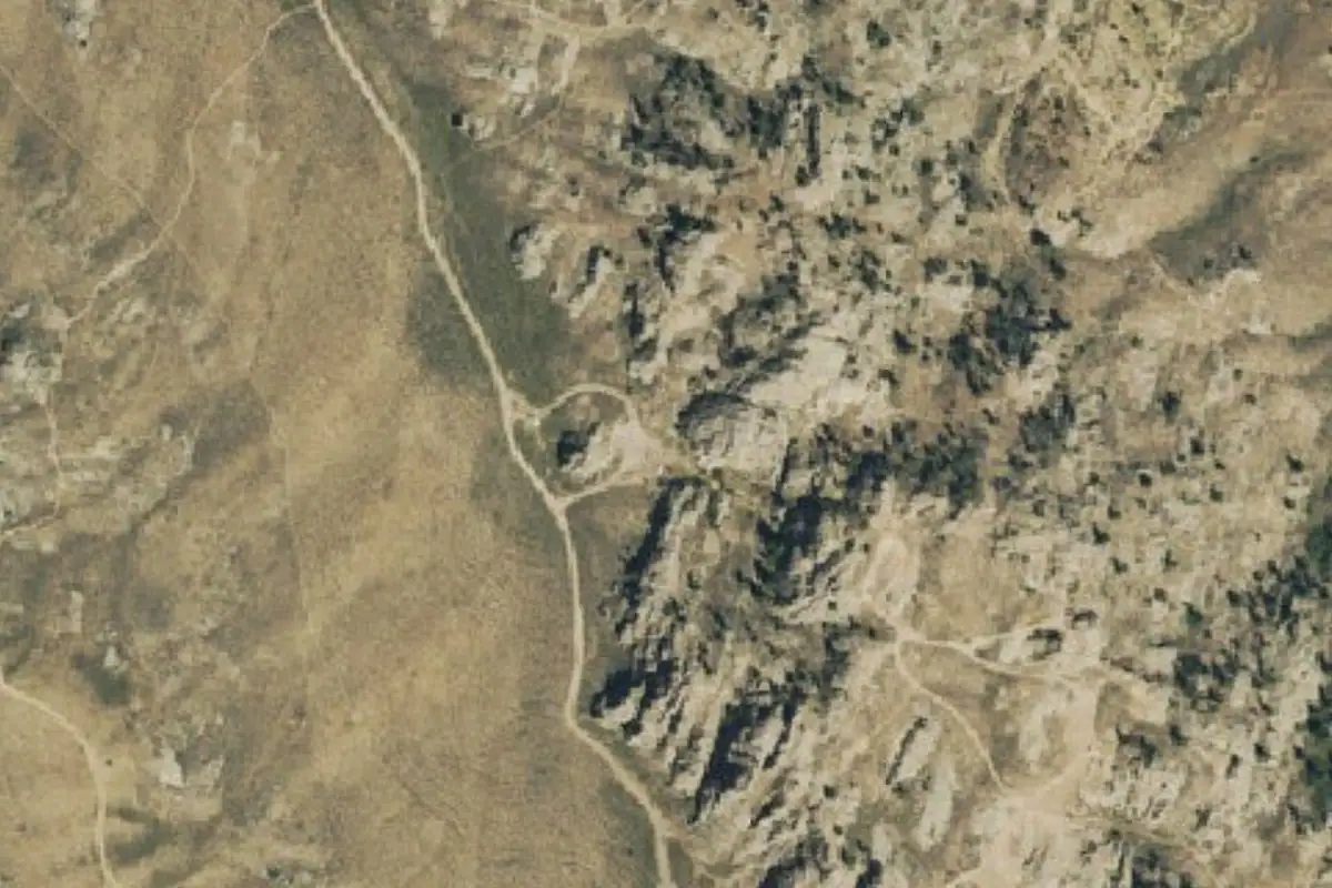 Aerial photo of the Buddha's Belly Wall area