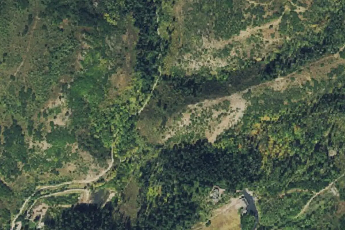 Foto aérea de la zona de Elk River Boulders