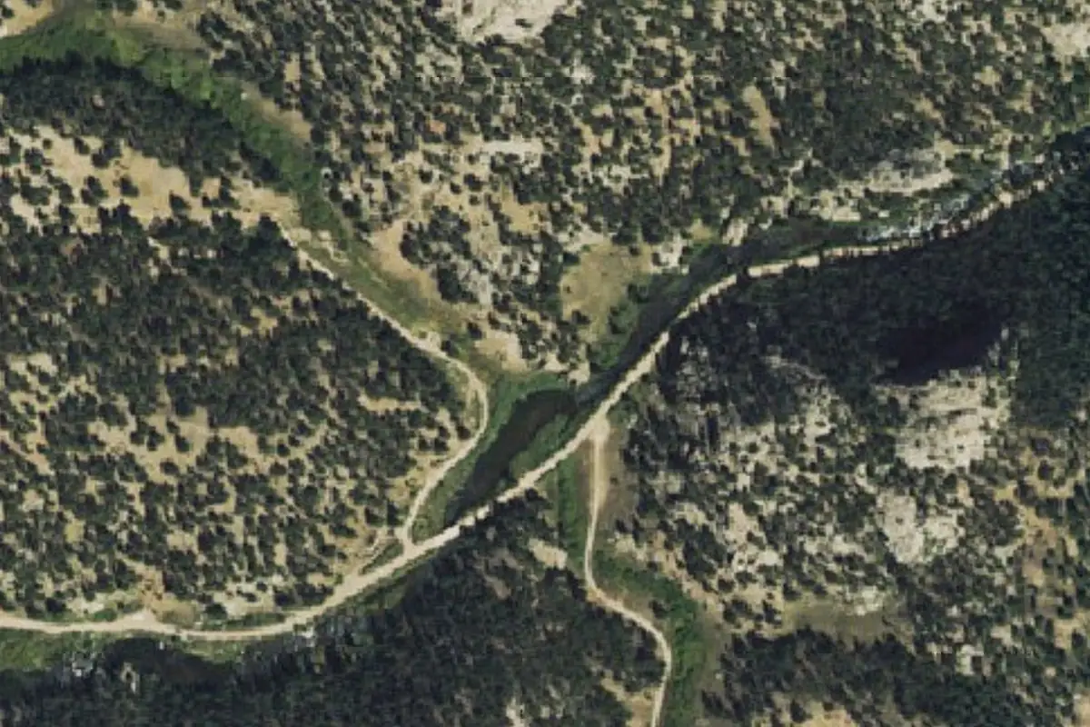 Foto aérea de la zona de Springer Gulch Bouldering