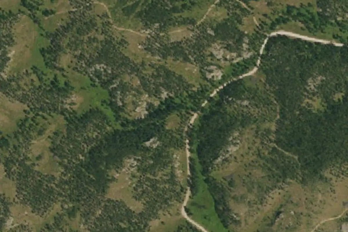 Foto aérea de la zona de Custer Bouldering