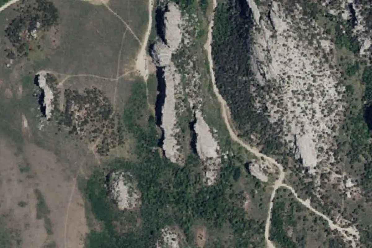 Foto aérea de la zona de Owl Rock Bouldering