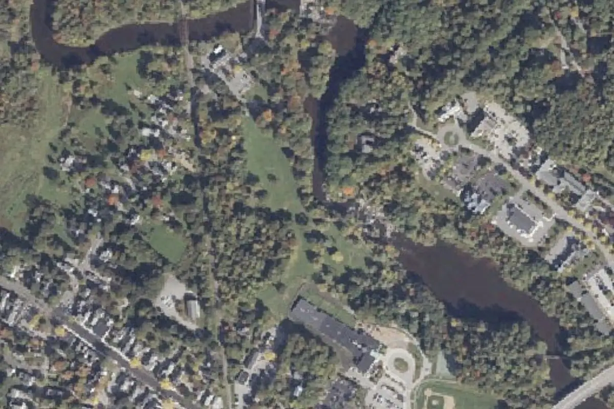 Aerial photo of the Royal River Bouldering area