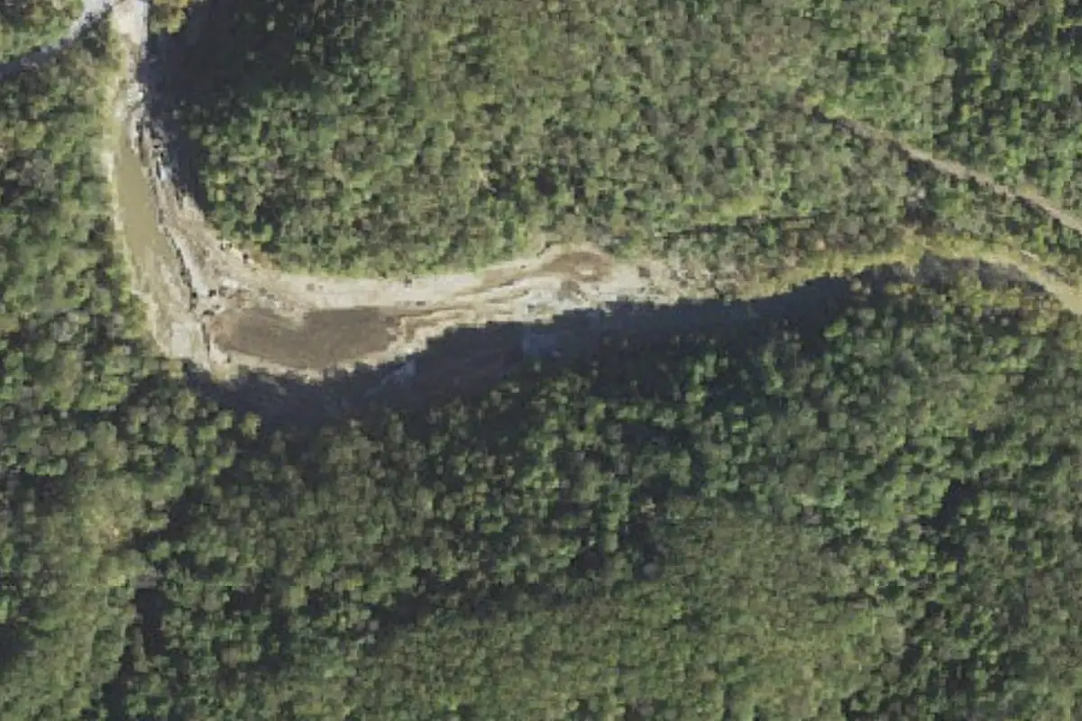 Foto aérea de la zona de Bloede's Dam
