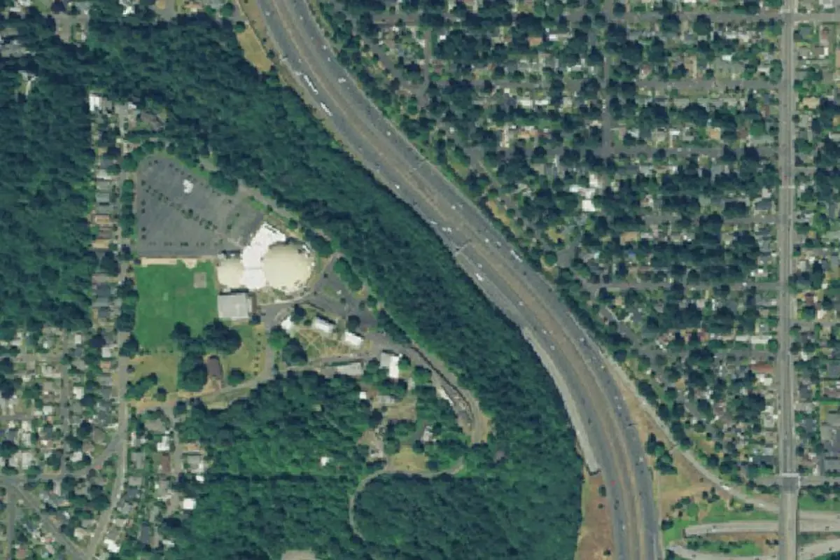 Foto aérea de la zona de Rocky Butte Bouldering