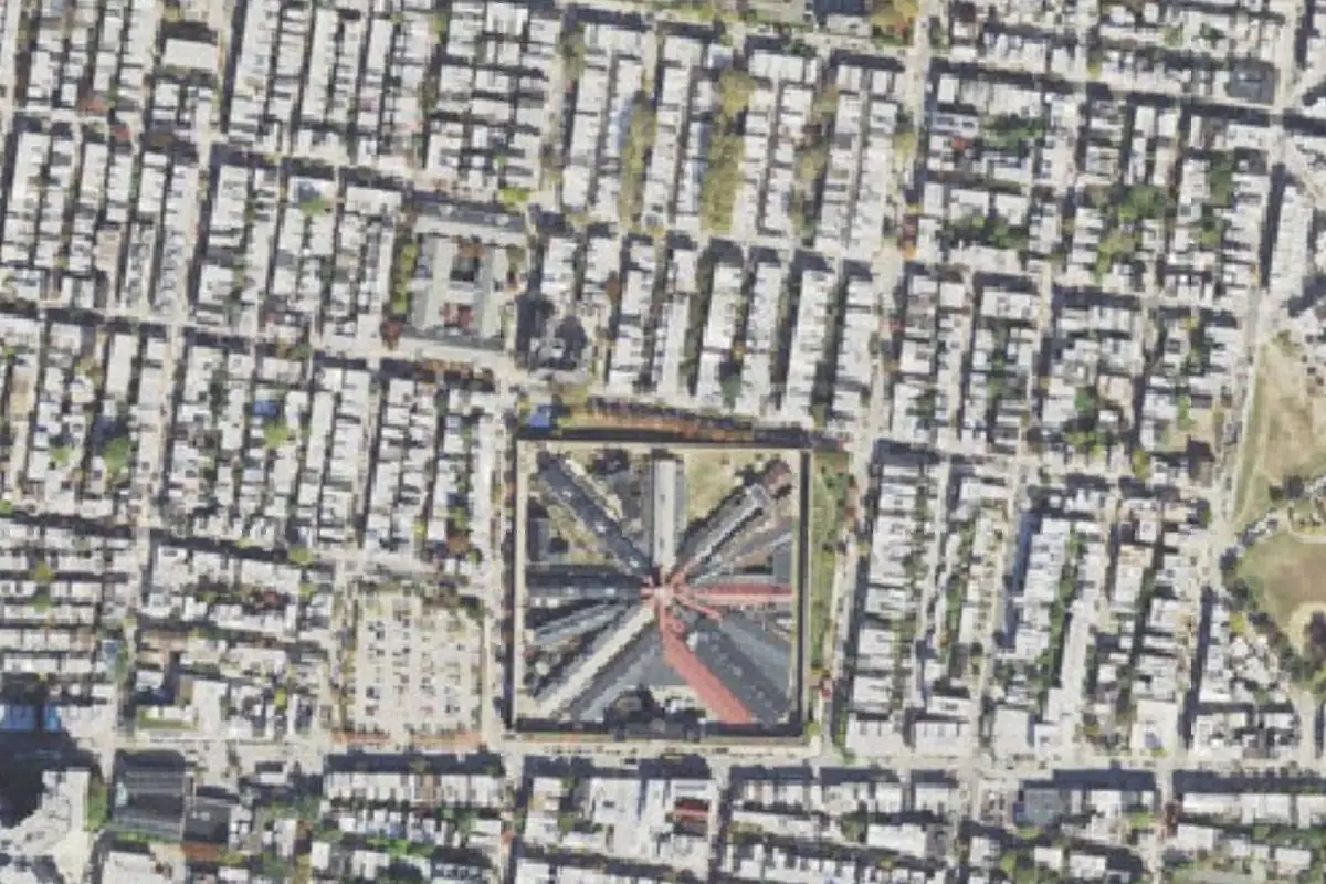Foto aérea de la zona de Eastern State Penitentiary
