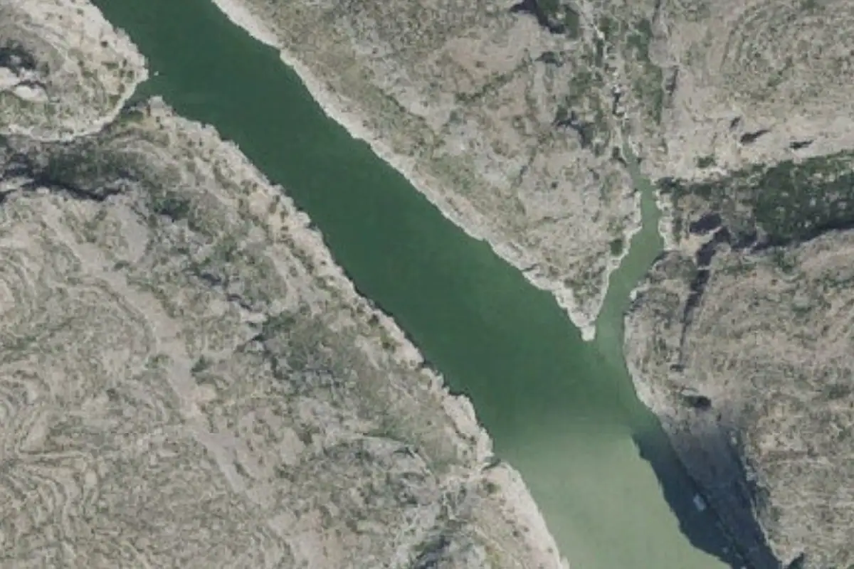 Foto aérea de la zona de Pecos River DWS (Deep Water Solo)