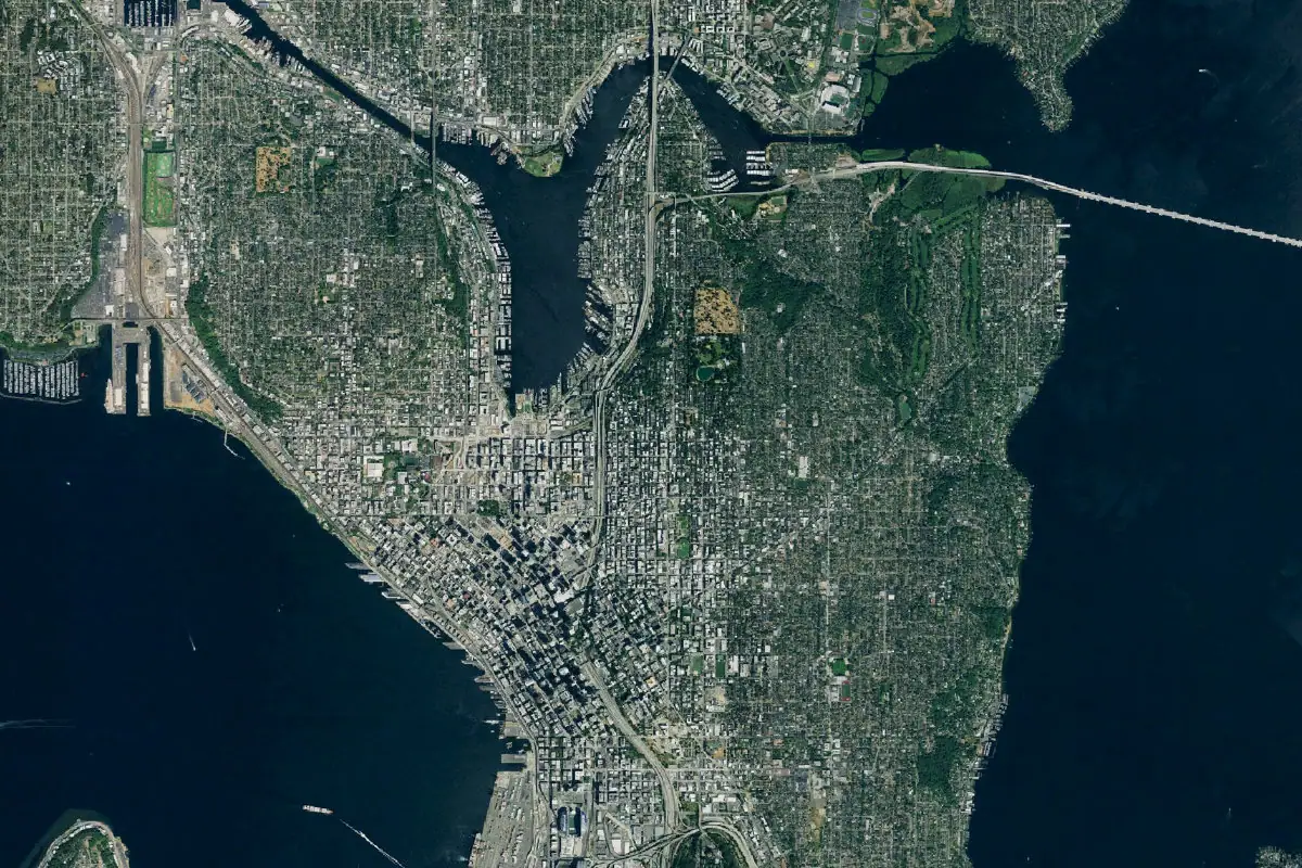 Aerial photo of the Seattle Urban Climbing area